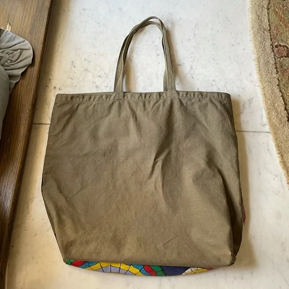 Vintage See By Chloe Large Green Canvas Painted Tote Bag - Picture 2 of 8